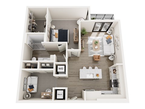 Floor plan for 1 bed, 1 bath, 941 sqft